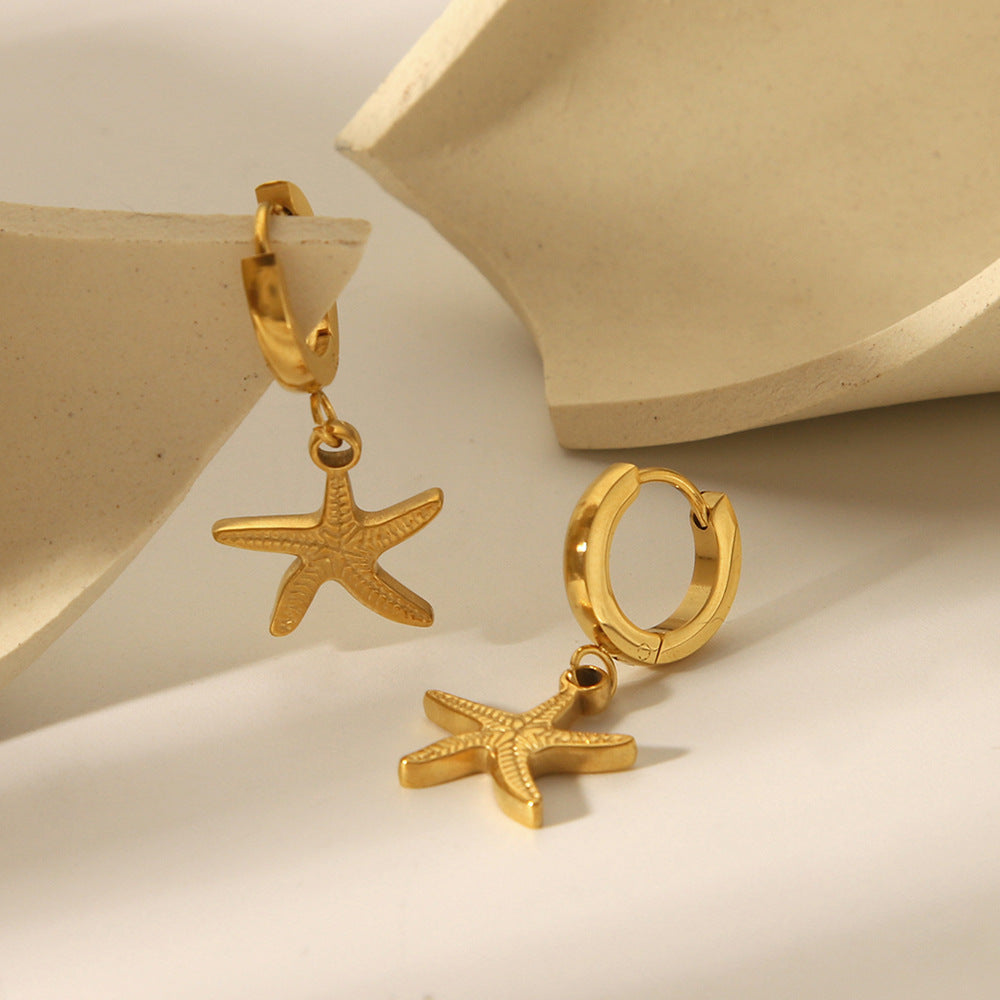 Stylish Starfish-Shaped Titanium Steel Earrings with 18K Gold Plating for Women