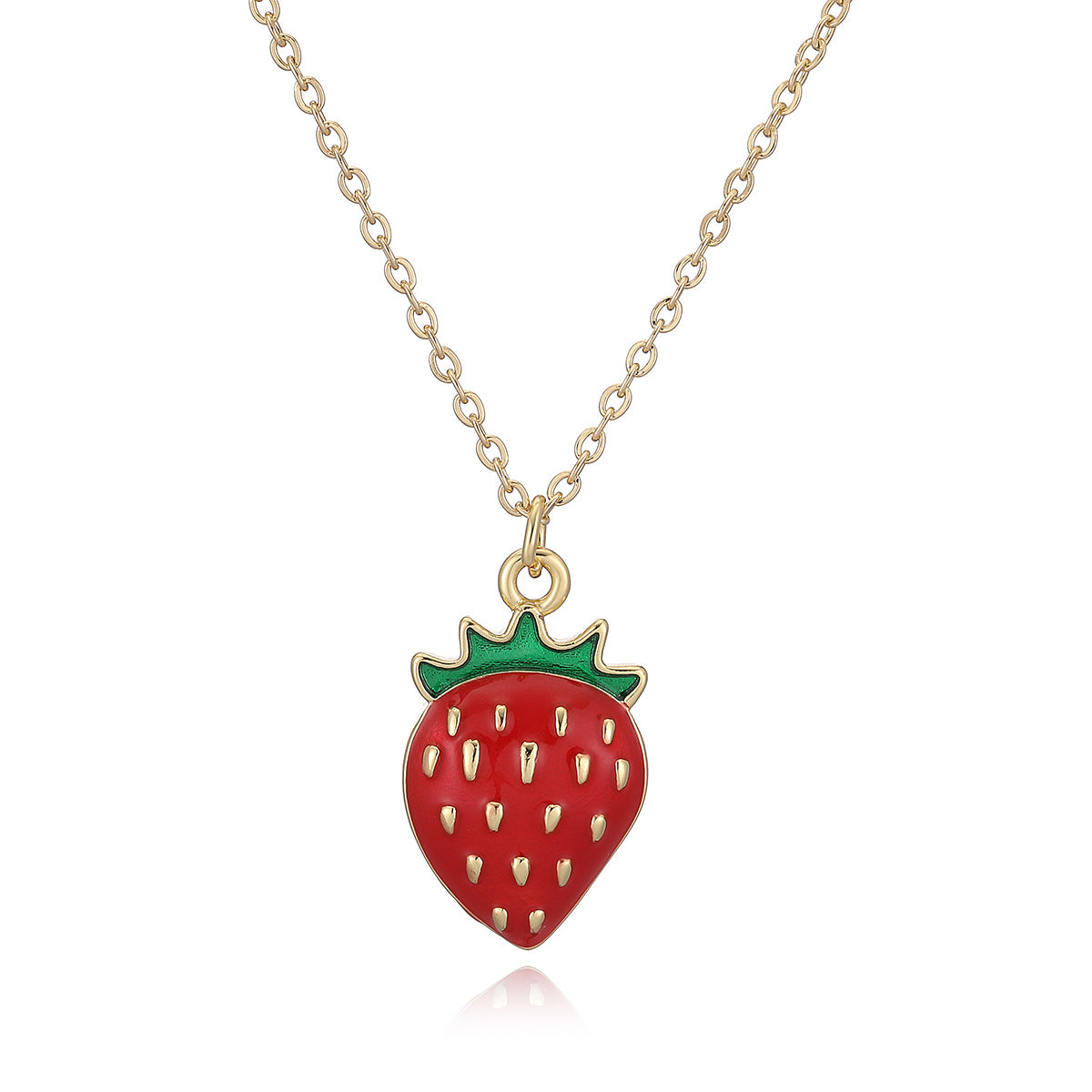 Minimalist 18K Gold Plated Brass Drip Oil Geometric Strawberry Pendant Necklace for Women