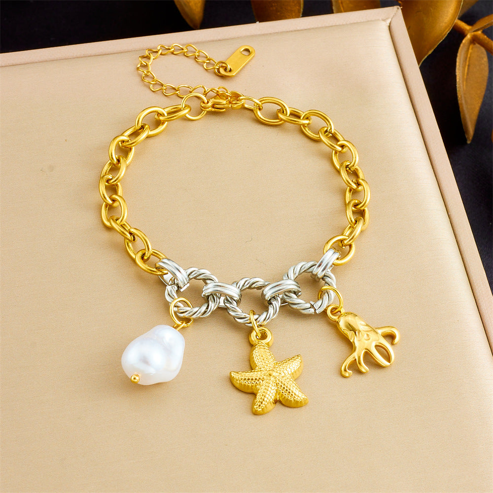 Sweet Gold Plated Stainless Steel Cherry Strawberry Pendant Bracelet