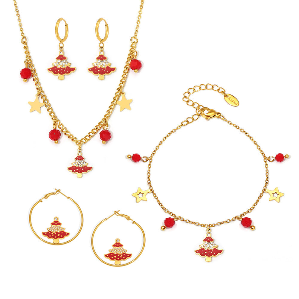 Set collana con ciondolo a ruota panoramica in stile di lusso con smalto e zirconi su catena in acciaio inossidabile da donna