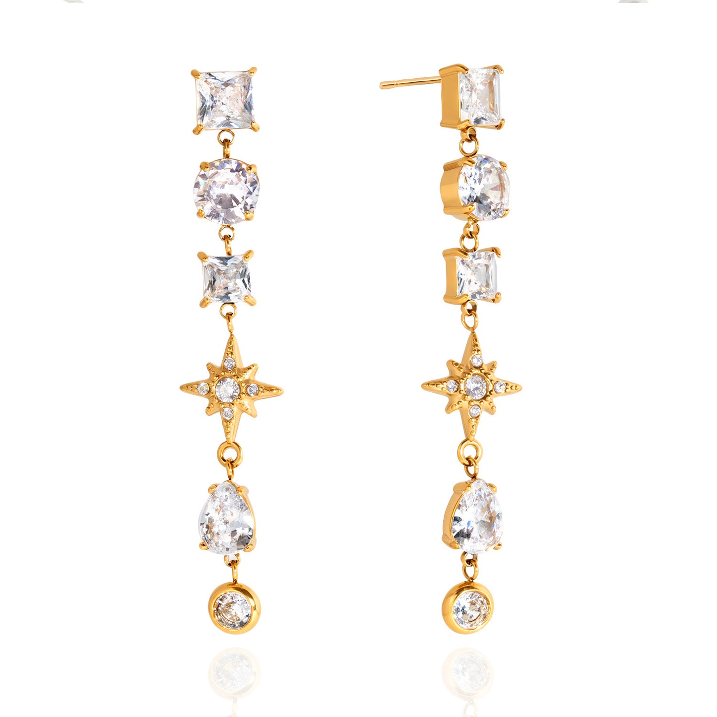 Elegant Geometric Stainless Steel PVD Plated Cubic Zirconia Tassel Earrings for Women