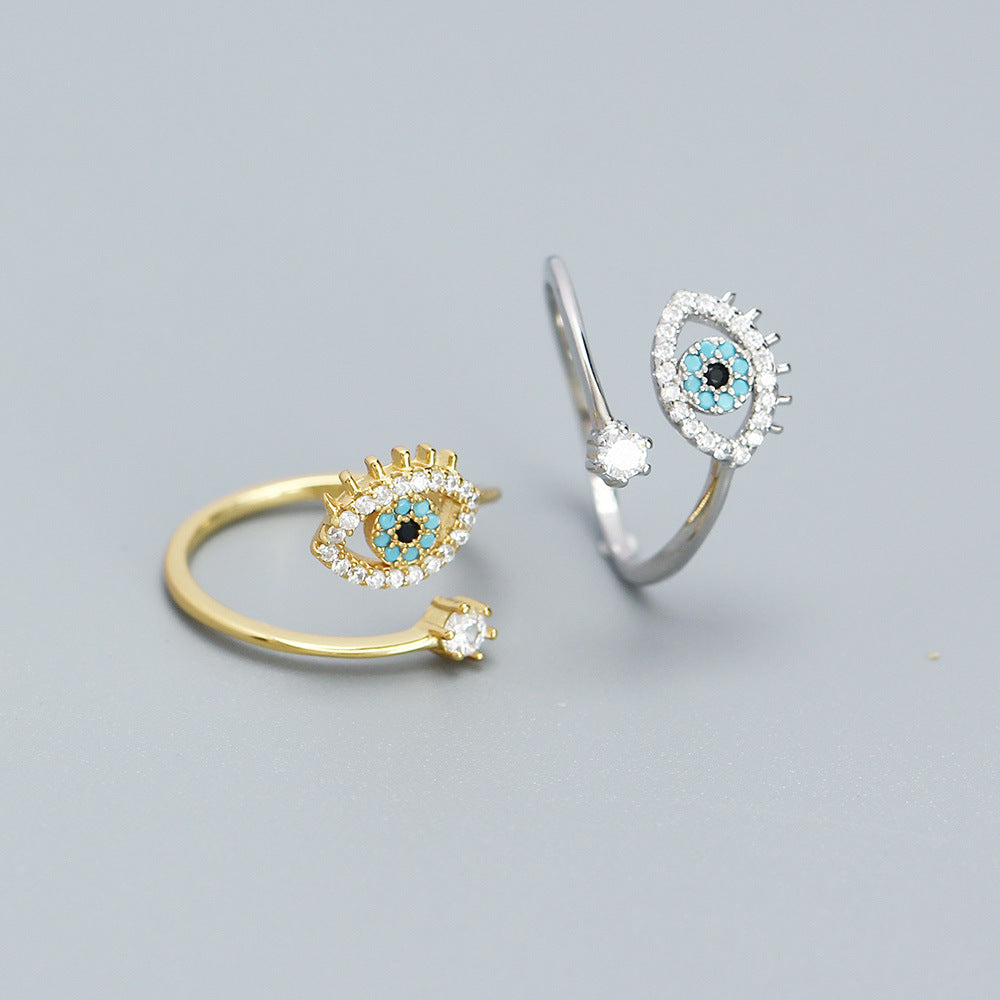 Anello regolabile aperto con placcatura in oro a forma di occhio di demone, in argento sterling 925, per dito indice, stile minimalista