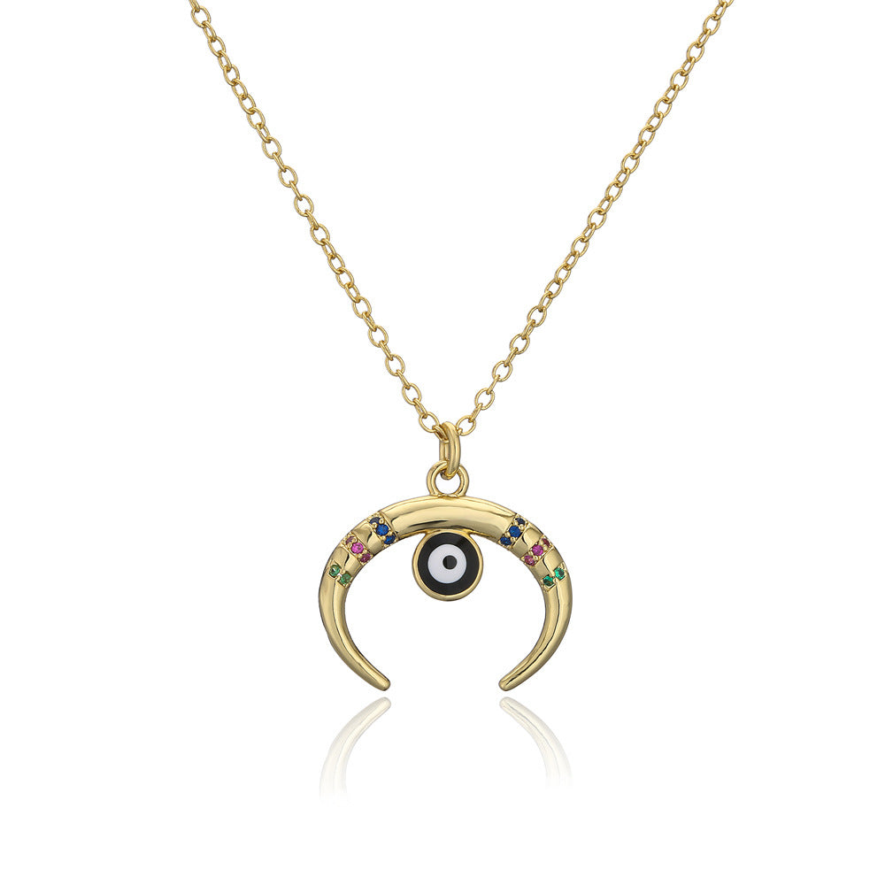 Geometric Evil Eye Pendant Necklace in Copper with 18K Gold Plating and Zircon Inlay