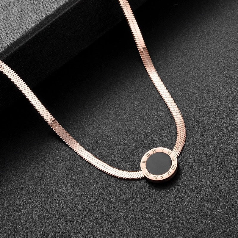 Minimalist Geometric Titanium Steel Snake Chain Necklace with Roman Numeral Pendant for Women