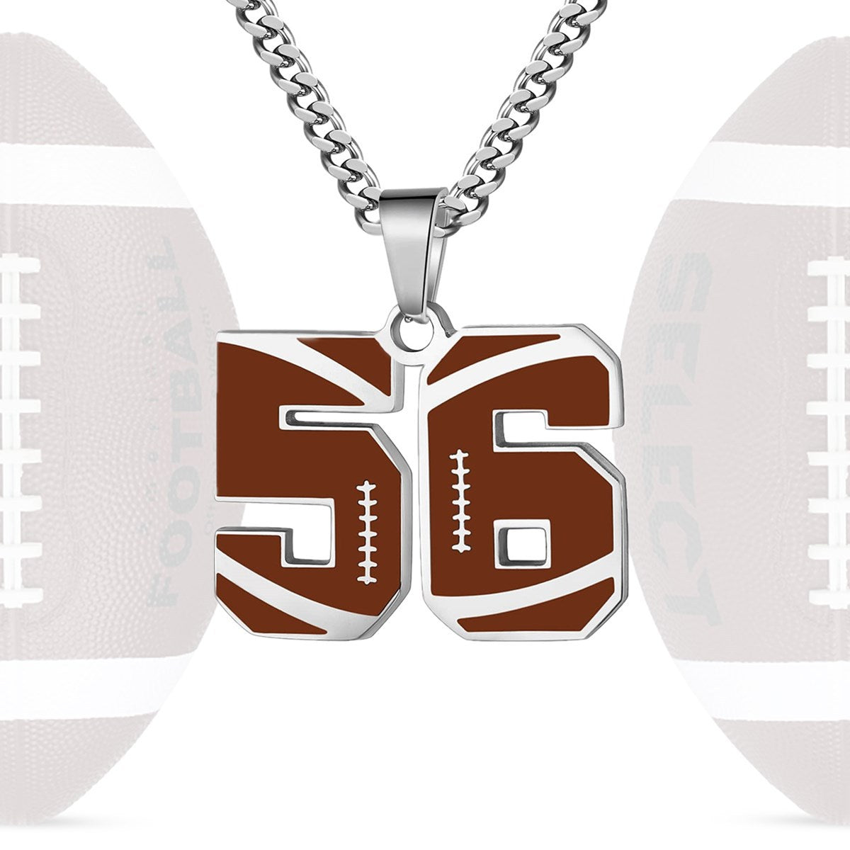 Motivational Football Number Pendant Necklace for Men in Stainless Steel with Polished Finish and Letter/Number Design