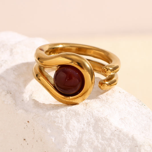 Anillo vintage geométrico de acero inoxidable con baño de oro de 18K para mujer