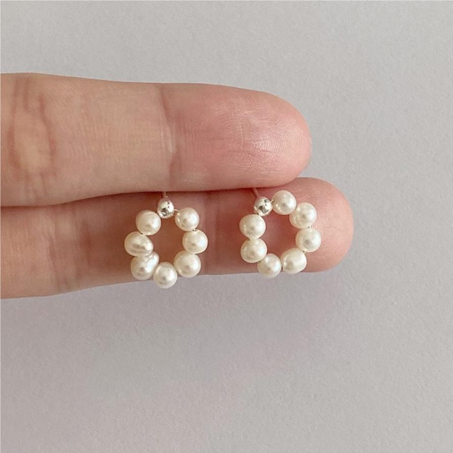 Sweet Geometric 925 Sterling Silver Pearl Inlay Earrings
