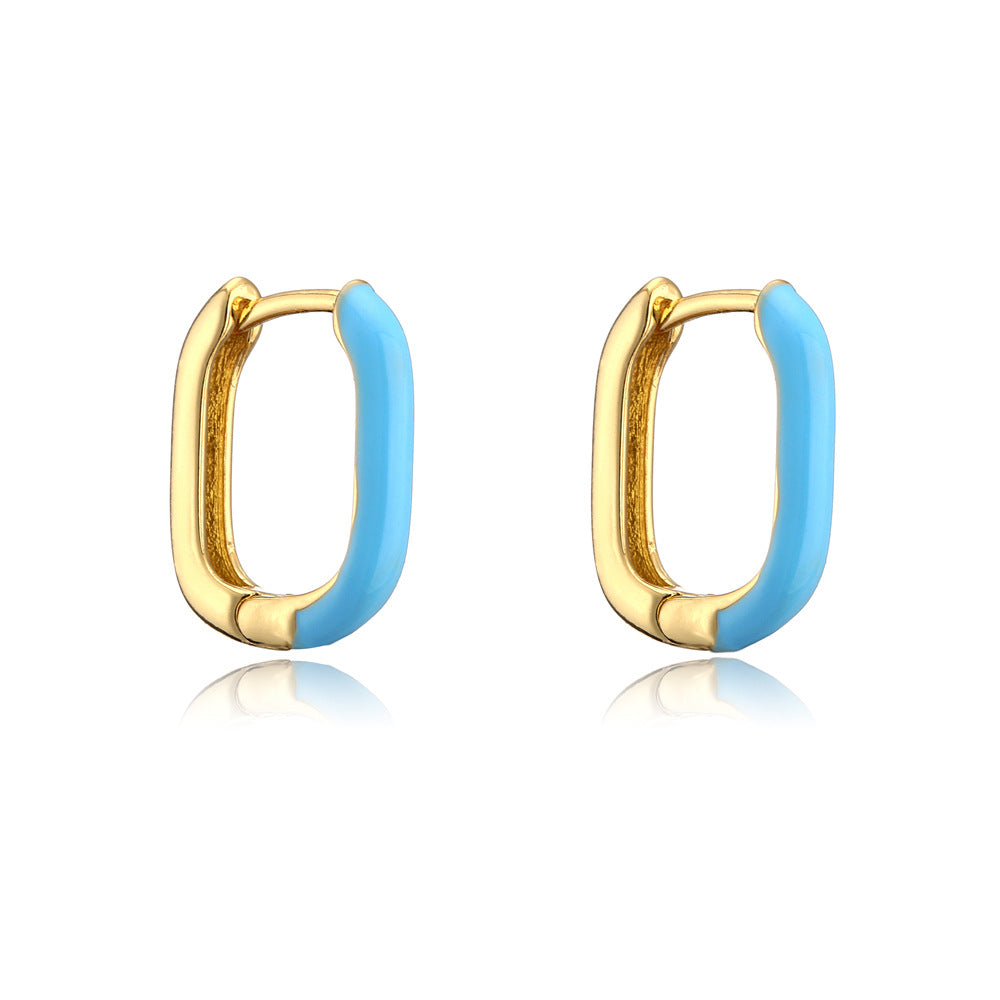 Fashion Colorful Drip Oil Square Geometric Brass 18K Gold Plated Earrings