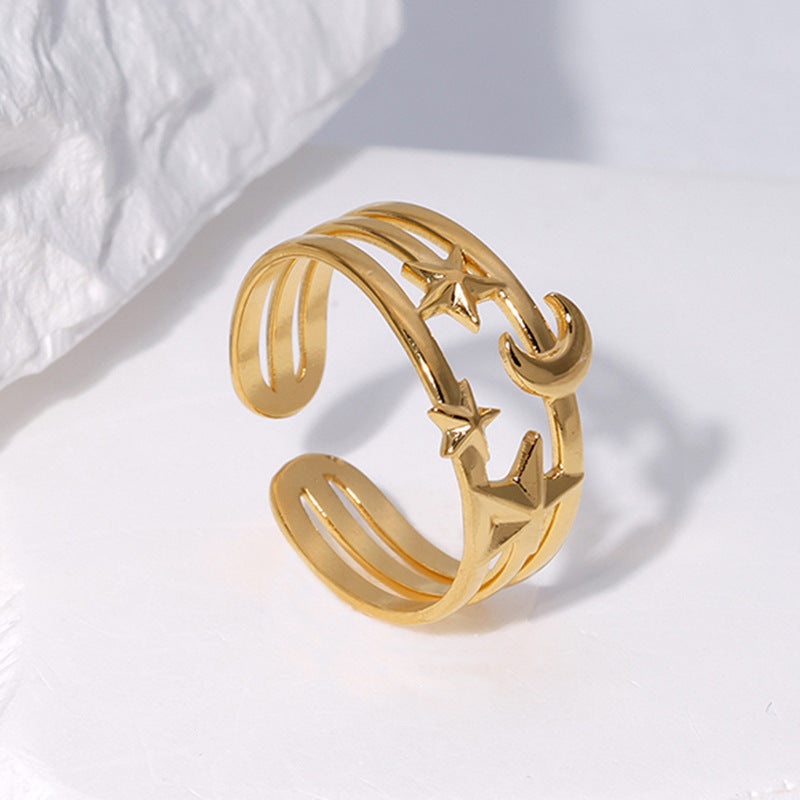 Minimalist 18K Gold Plated Star Moon Stainless Steel Ring