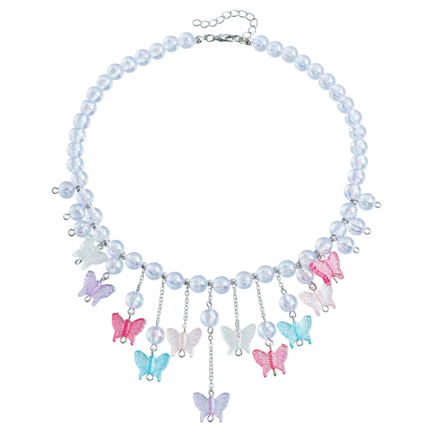 Elegant Summer Colorful Beaded Necklace with Geometric Pendant and Tassel Detail for Women