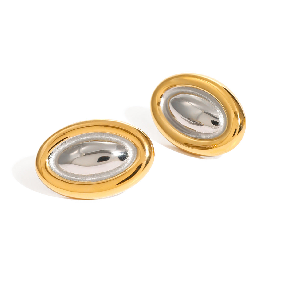Two-Tone 18K Gold Plated Oval Geometric Stainless Steel Earrings