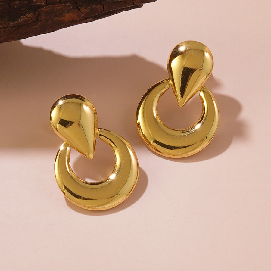 Vintage Geometric Round Stainless Steel Stud Earrings