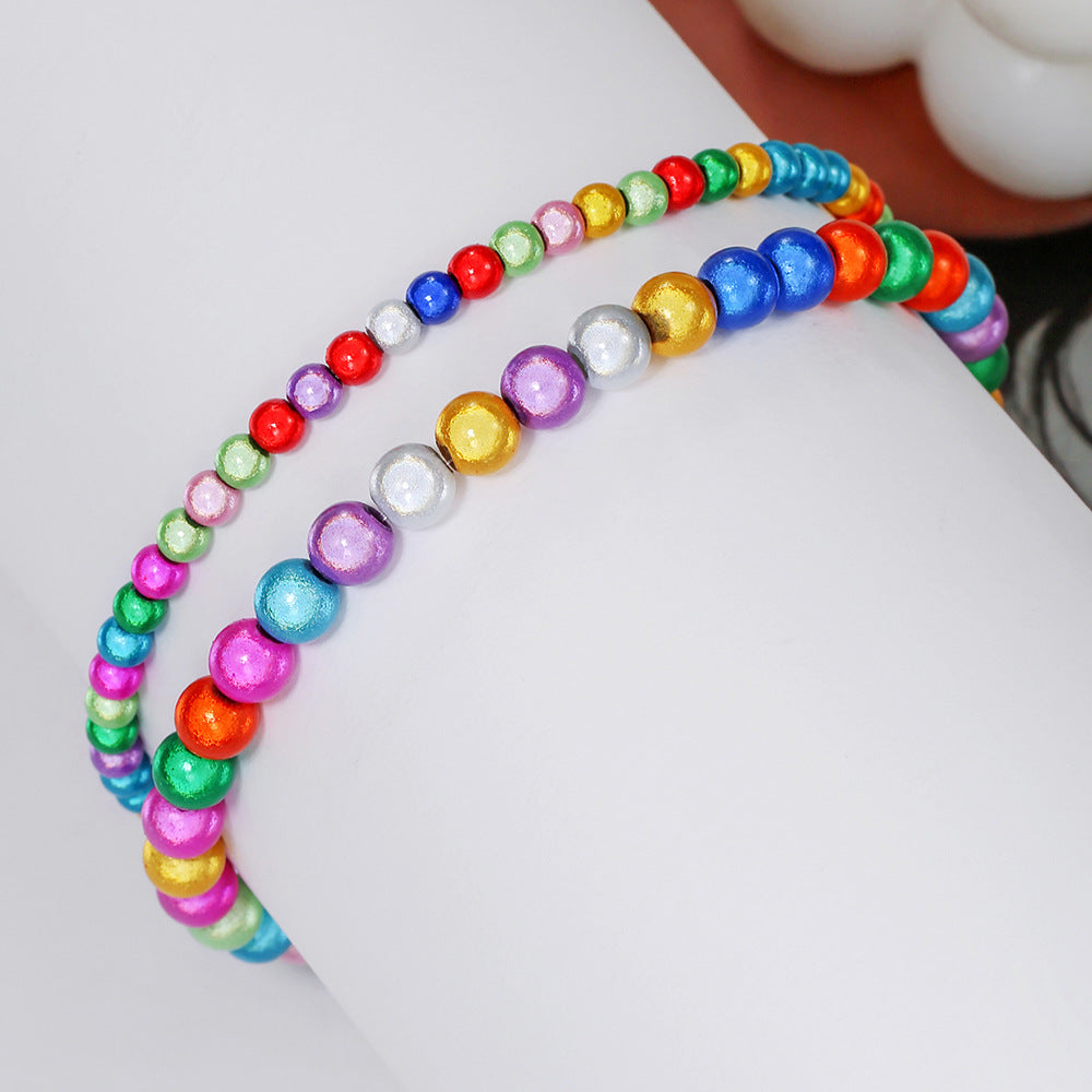 Bohemian Multicolor Gradient Round Beaded Bracelet