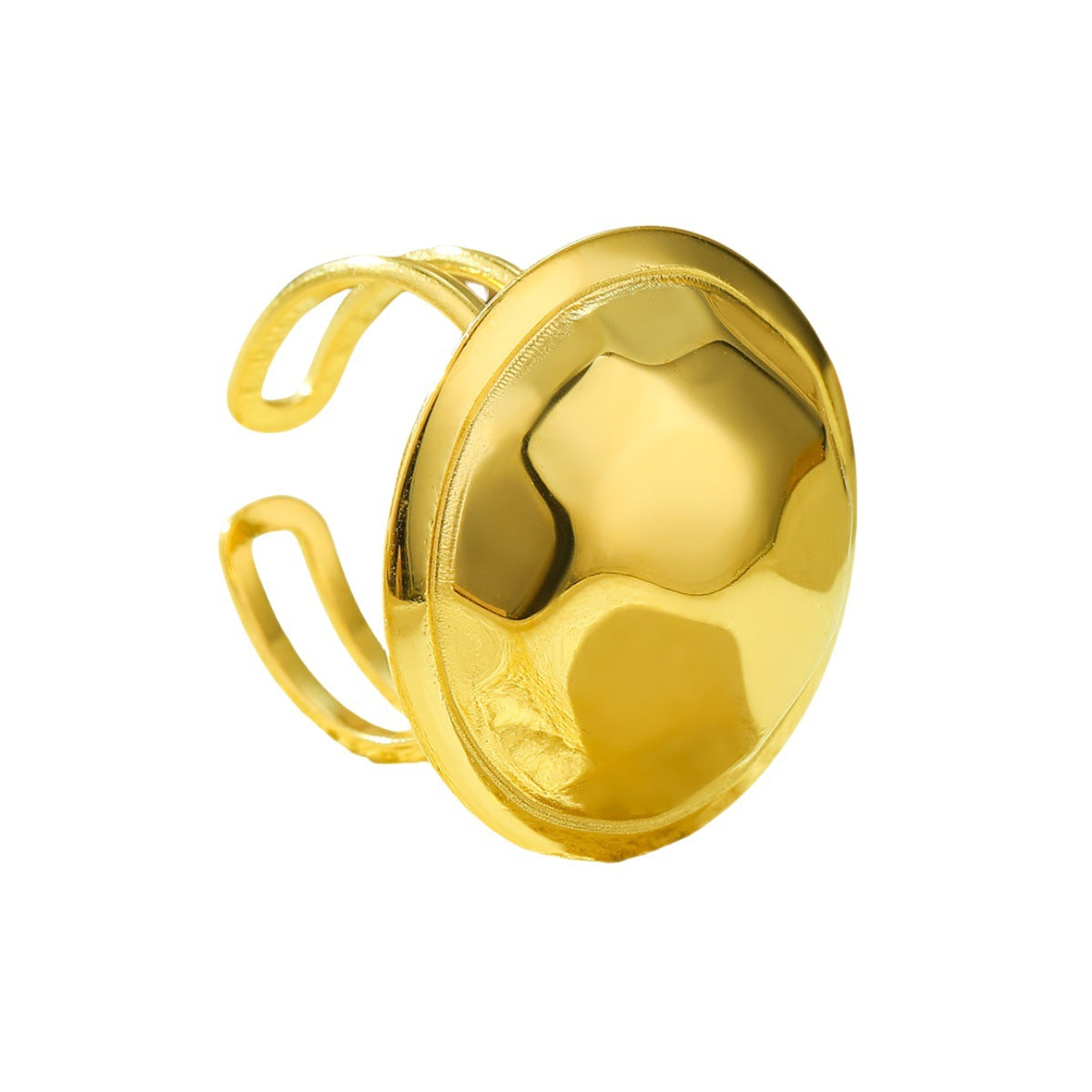 Anillo abierto de acero de titanio con forma de cáscara de huevo texturizada irregular de estilo lujoso para mujer con acabado chapado
