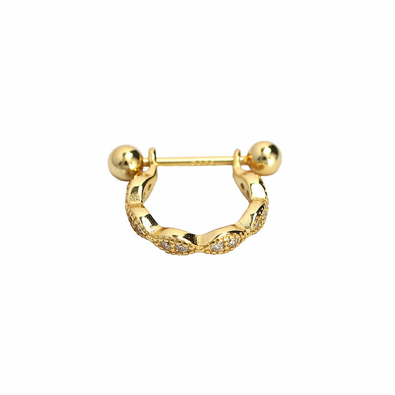 Sweet Streetwear 925 Sterling Silver Geometric Oval Cubic Zirconia Inlay Screw Thread Cartilage Earring