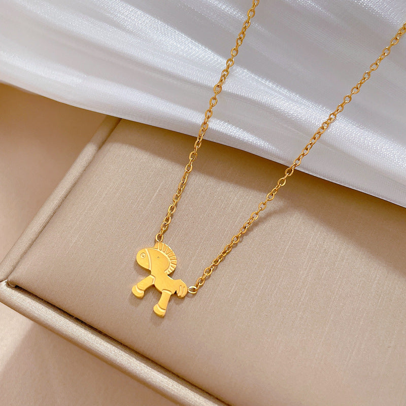 Collana a catena geometrica minimalista in acciaio al titanio, stile cartone animato