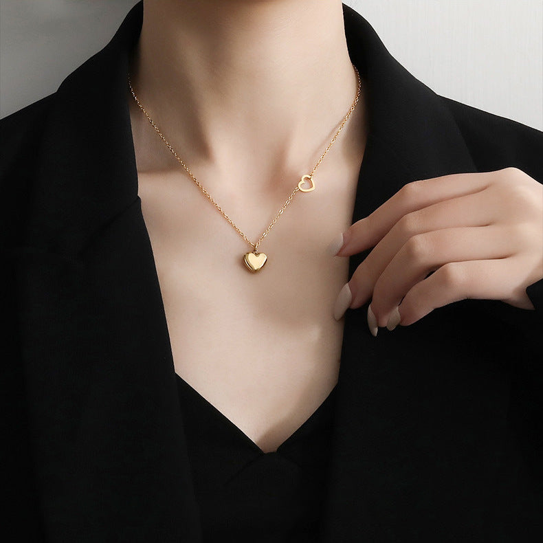 Vintage 18K Gold Plated Heart Pendant Necklace Titanium Steel Minimalist Unisex Jewelry