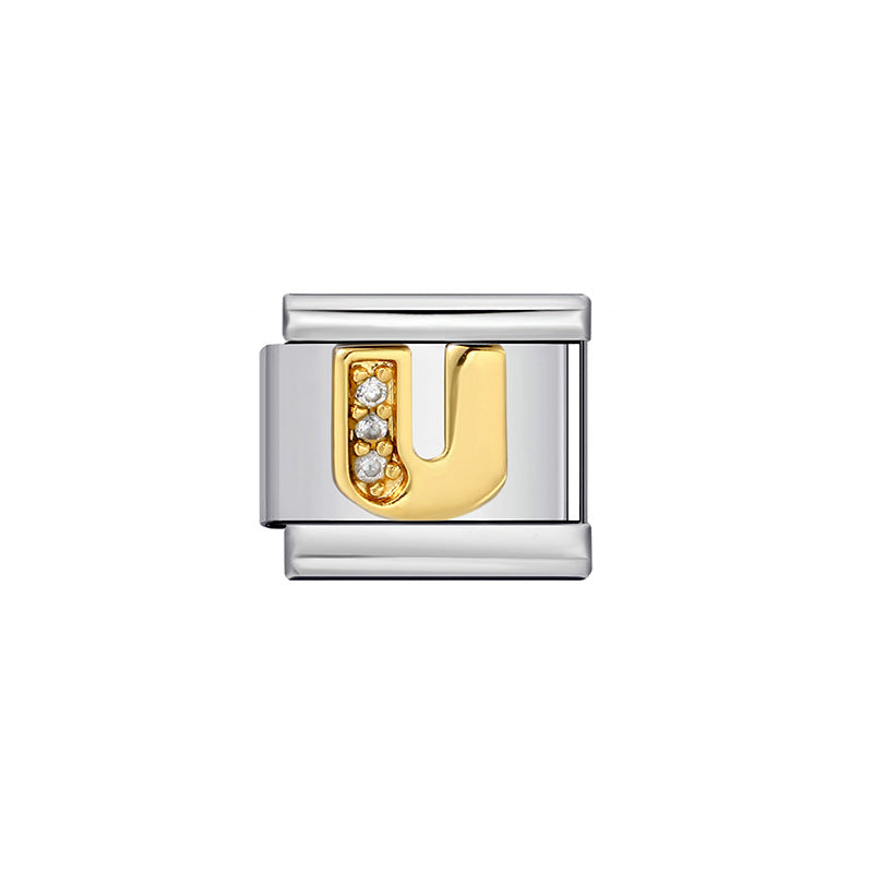 Gold Plated Stainless Steel Letter Charm Bar Bracelet DIY Modular Detachable Unisex