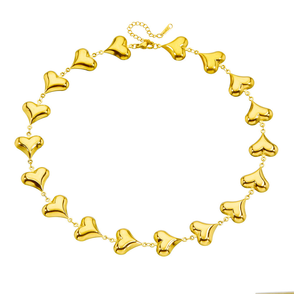 Minimalist Polished Stainless Steel Heart Cable Chain Necklace and Bracelet Set for Women