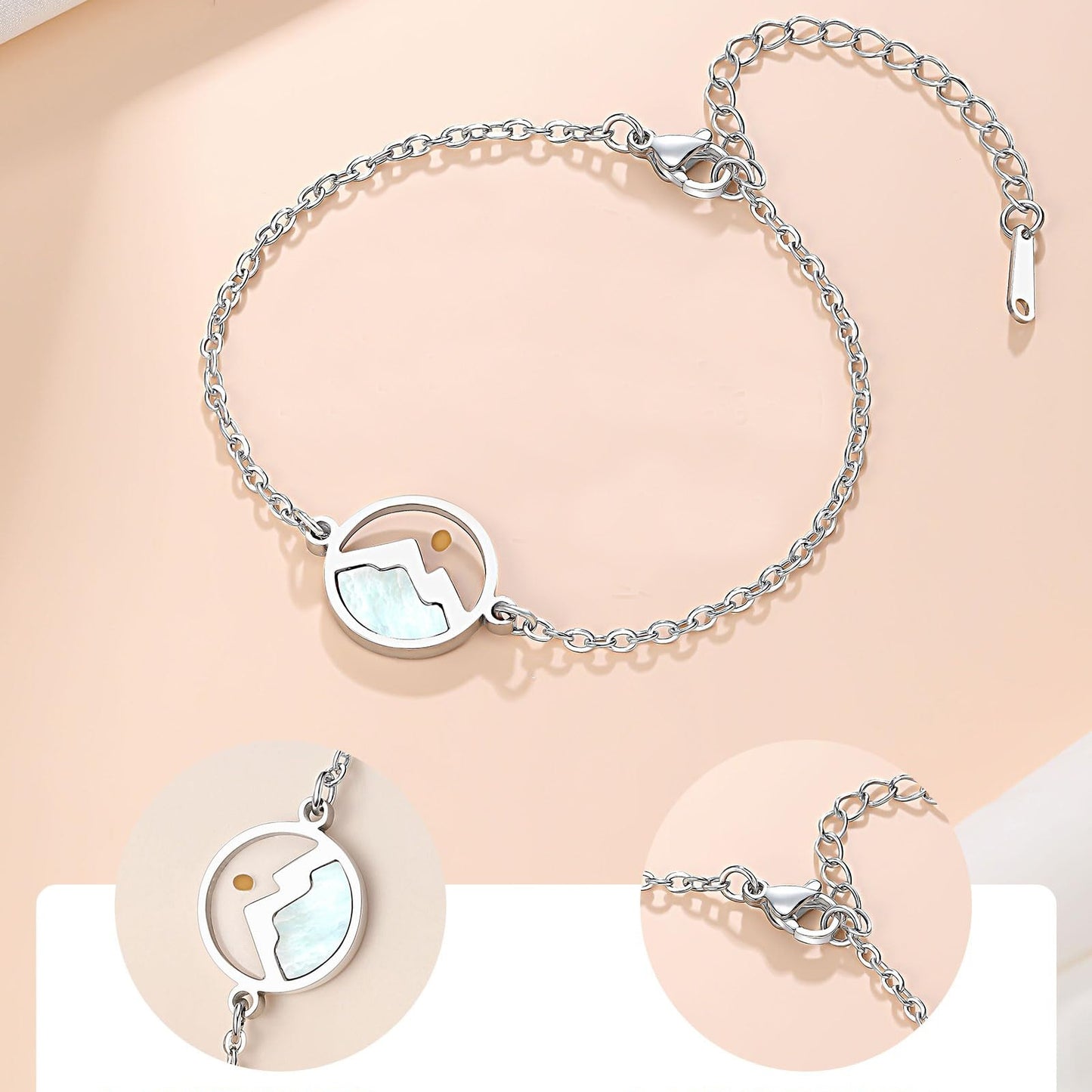 Gold and Silver Plated Stainless Steel Geometric Floral Shell Bracelet and Necklace Set for Unisex