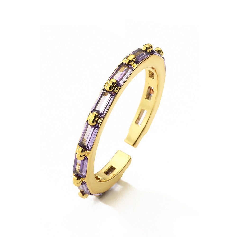 Anello Minimalista Geometrico in Rame con Zirconia Micro-Pavé da Donna, Accessorio di Moda Elegante Regolabile