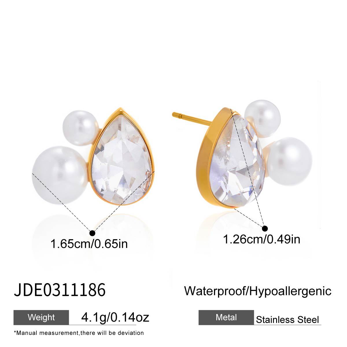 Elegant Geometric Teardrop Stainless Steel Earrings with Rhinestone and Imitation Pearl PVD Plated for Women
