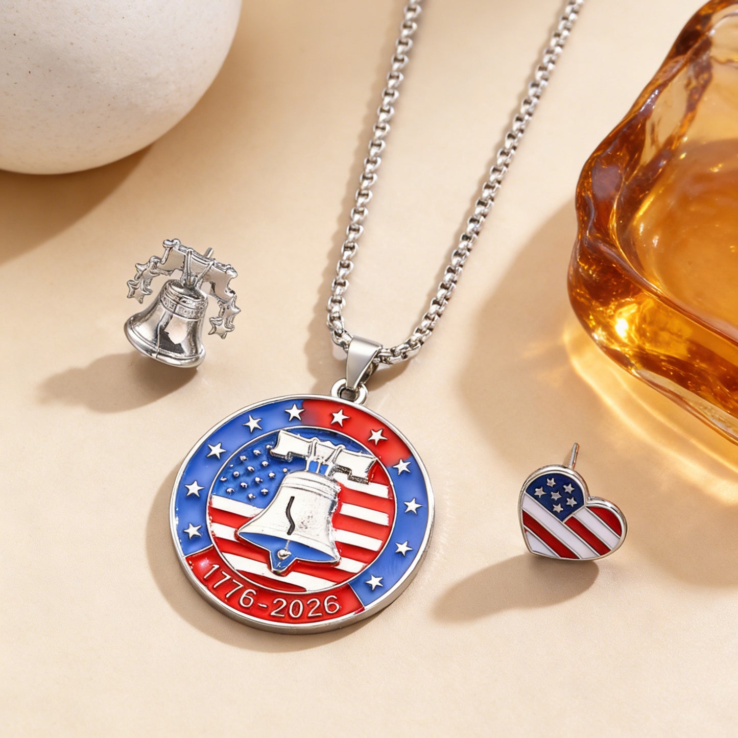 Set di collana e orecchini con ciondolo a campana a forma di cuore e goccia d'olio personalizzati in lega di zinco per unisex