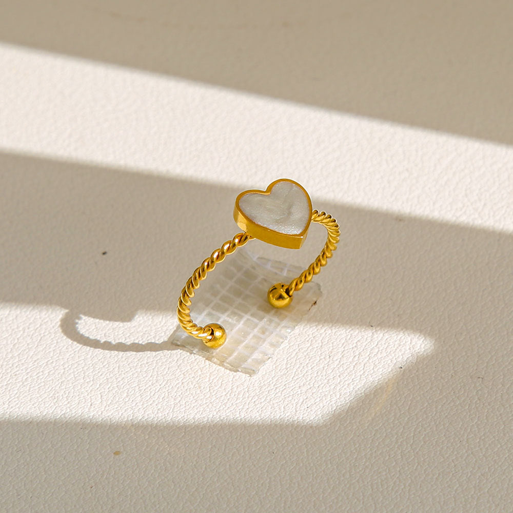 Anello di tendenza da donna in acciaio inossidabile geometrico placcato oro con perle e fiori stile Instagram