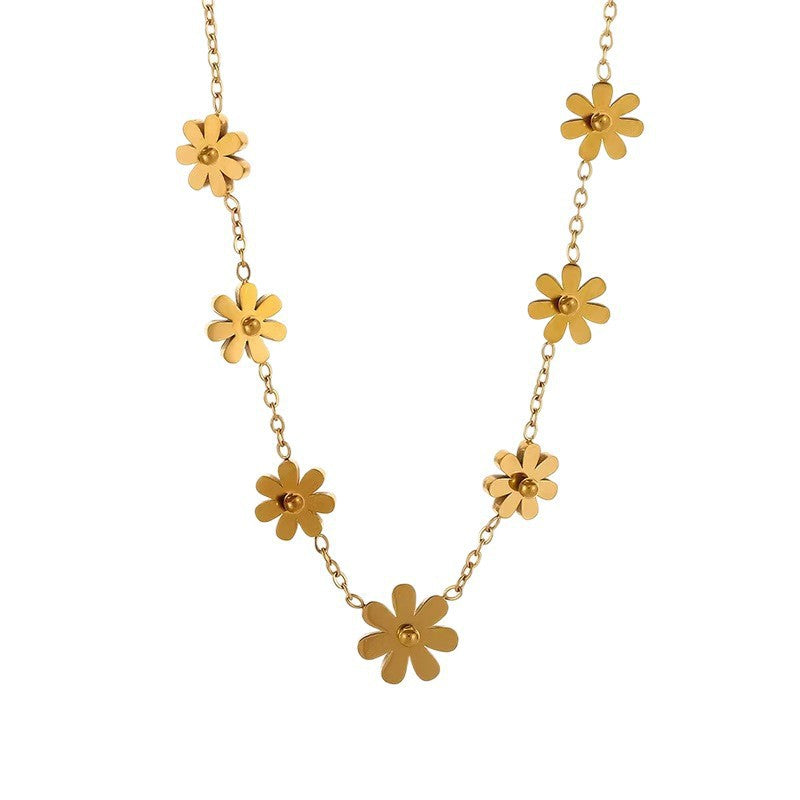 Elegante set collana e cavigliera in acciaio inossidabile placcato oro 18 carati con ciondolo a forma di fiore di margherita e catena a maglie, da donna