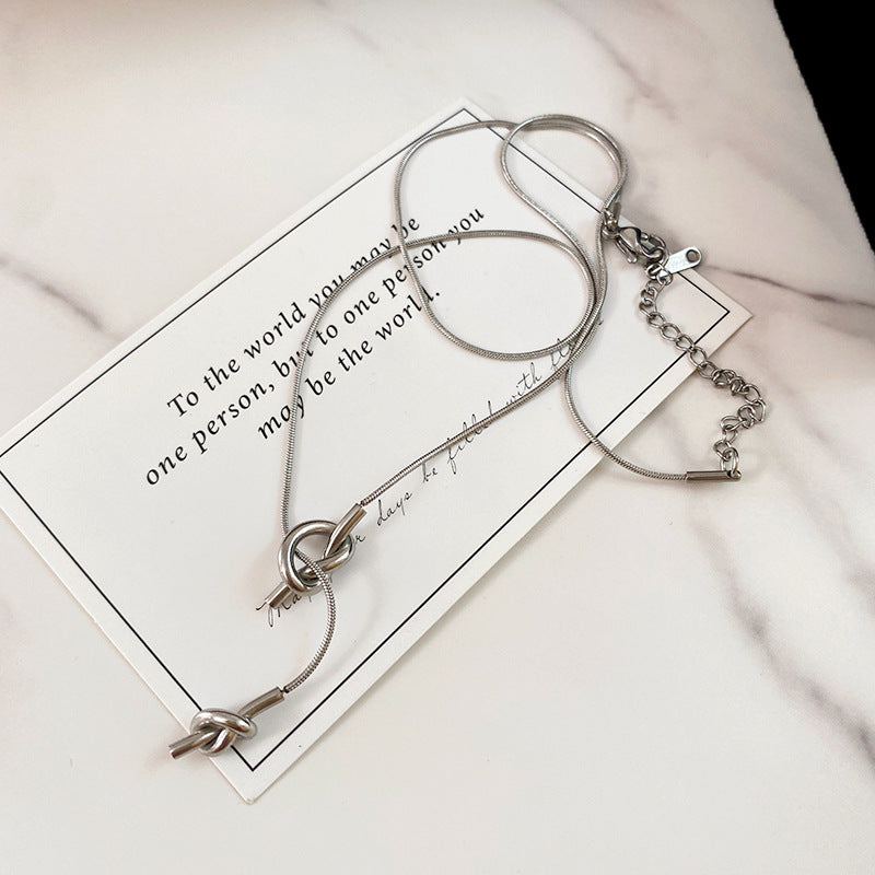 Minimalist Adjustable Titanium Steel Plated Necklace with Knot Detail for Unisex