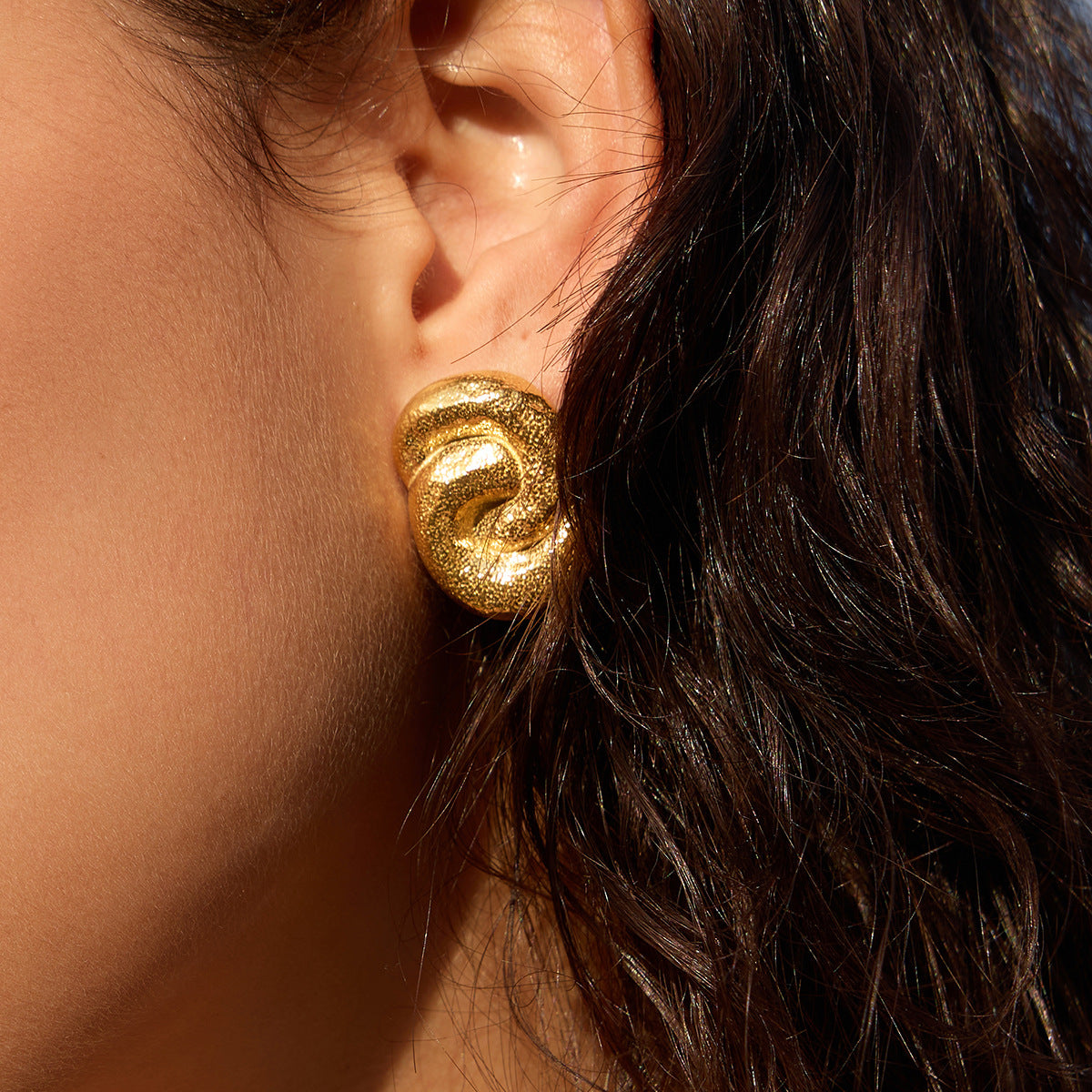 Minimalist Geometric Titanium Steel Stud Earrings with Gravel Texture PVD Finish