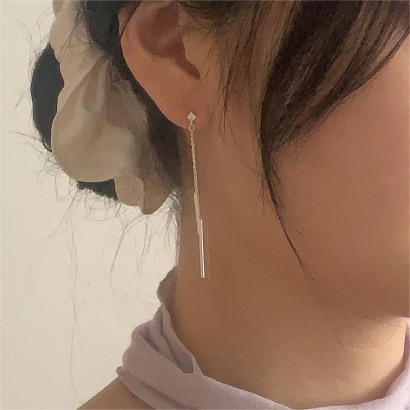Pendientes largos minimalistas de estilo coreano, de plata de ley 925 con cubos geométricos facetados y acabado chapado