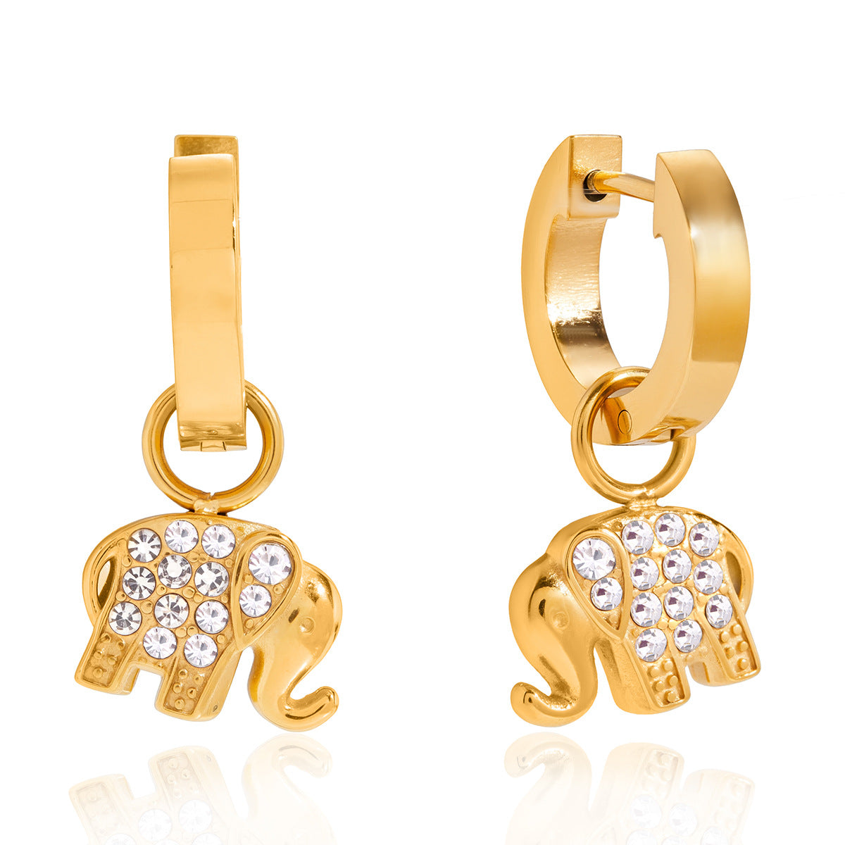 Elegant Geometric Elephant Rhinestone Inlay Plated Stainless Steel Earrings for Women