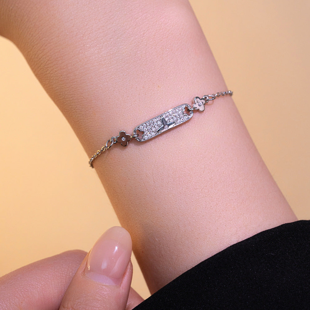 Braccialetto da donna Minimalista Cuore Stella Luna Farfalla con Strass in Acciaio al Titanio con Finitura Placcata