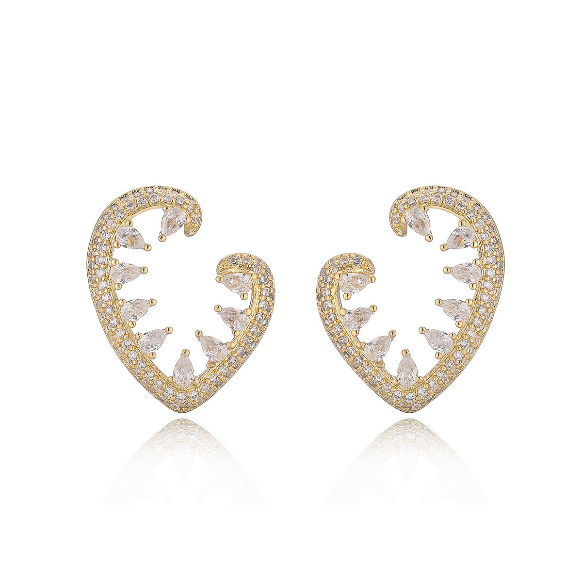 Minimalist Geometric Zircon and Pearl Stud Earrings for Women with Gold-Plated Copper Base and Irregular Design