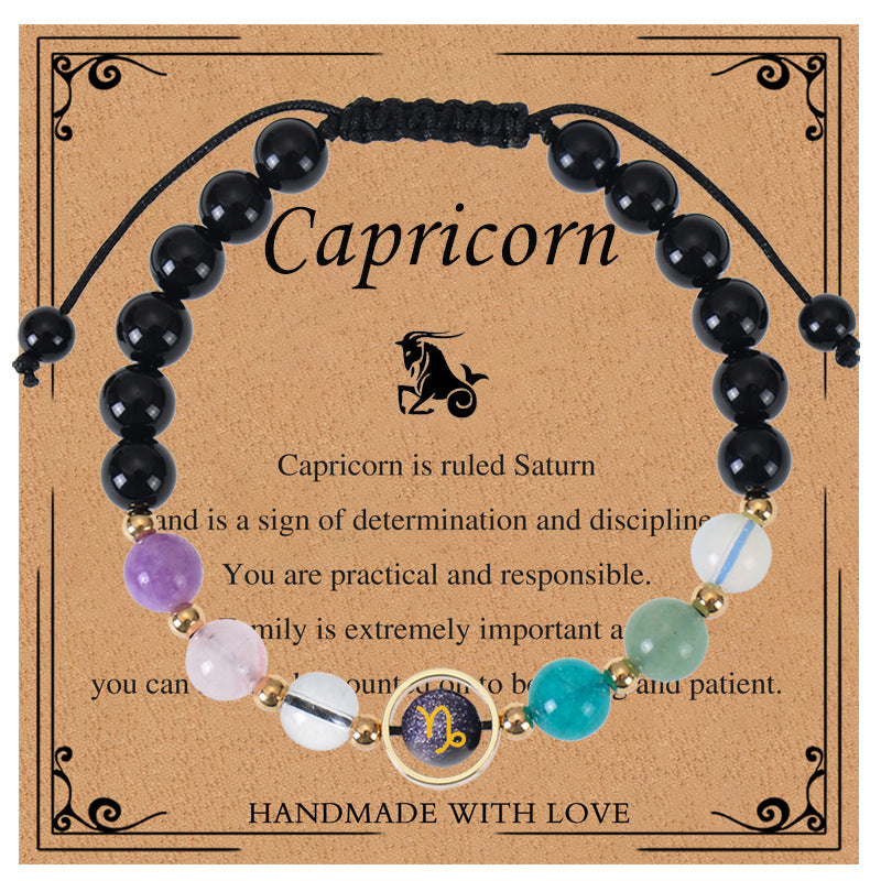 Elegant Geometric Natural Crystal Zodiac Beaded Bracelet Unisex Handmade Jewelry with Card