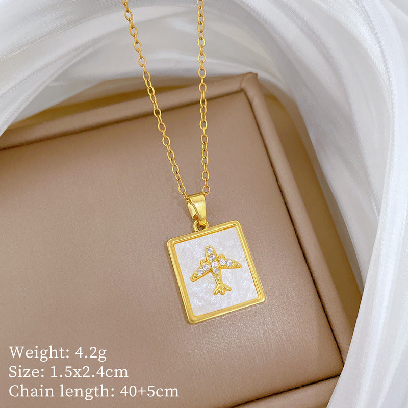 Sweet Square Geometric Rhinestone Titanium Steel Necklace with Brass Pendant for Unisex