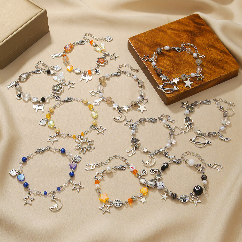 Punk Geometric Star Moon Cat Hollow Bracelet for Women and Men