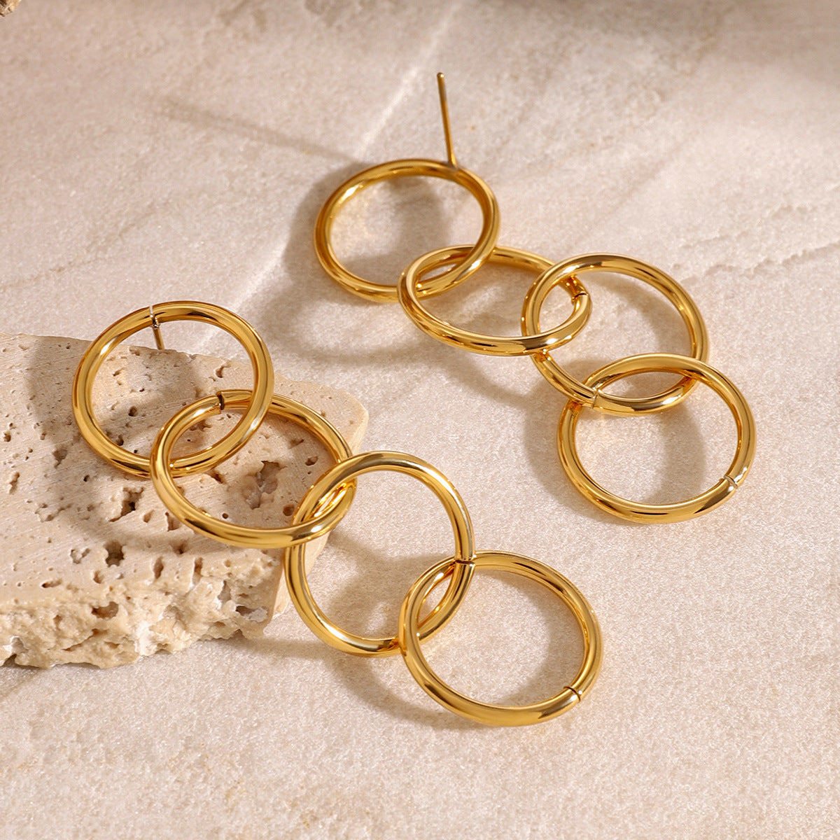 Minimalist Geometric Stainless Steel Bracelet and Hoop Earrings Set with Plated Finish for Women