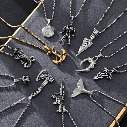 Hip-hop Punk Geometric Animal Stainless Steel Plated Pendant Necklace Ball Chain Unisex
