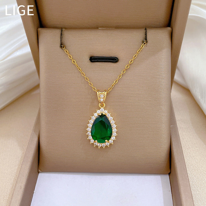 Collar de circonita con diseño vintage en forma de gota, pavé completo, para mujer, de acero inoxidable, cadena delicada para clavícula con diseño estrellado