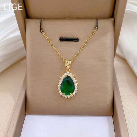 Collar de circonita con diseño vintage en forma de gota, pavé completo, para mujer, de acero inoxidable, cadena delicada para clavícula con diseño estrellado
