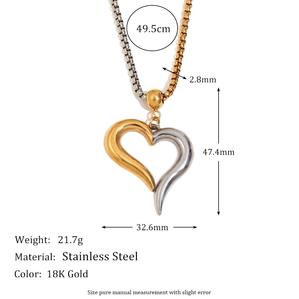 Minimalist Heart-Shaped Stainless Steel Pendant Necklace with 18K Gold Plating and Square Pearl Accent