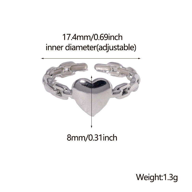 Anello aperto a forma di cuore, in acciaio inossidabile placcato, da donna
