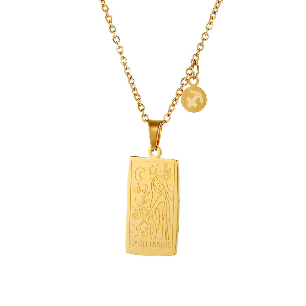 Vintage Geometric Square Titanium Steel Necklace with Alloy Pendant on Ball Chain
