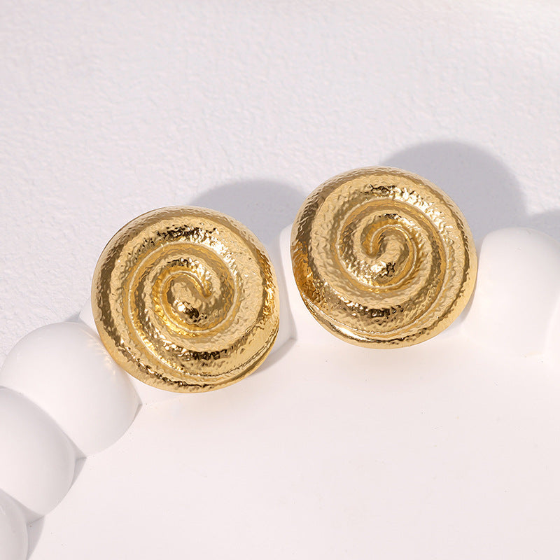 Orecchini a spirale geometrici minimalisti da donna in acciaio inossidabile placcato oro con design a linee pulite
