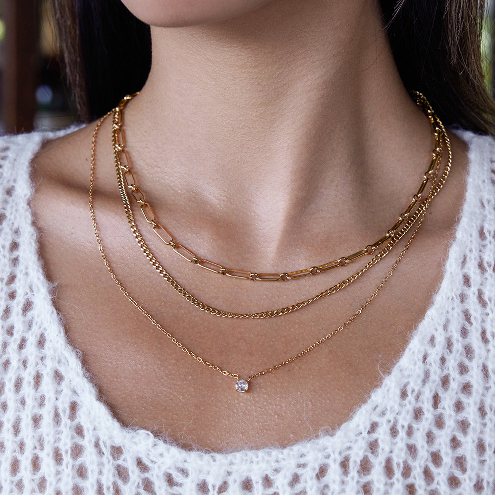 Collar Minimalista Geométrico en Acero de Titanio Laminado en Capas para Mujer con Cadena de Acero Inoxidable