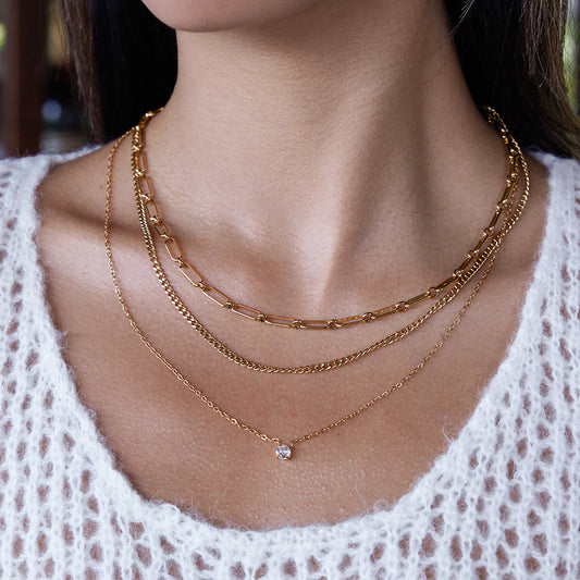 Collar Minimalista Geométrico en Acero de Titanio Laminado en Capas para Mujer con Cadena de Acero Inoxidable