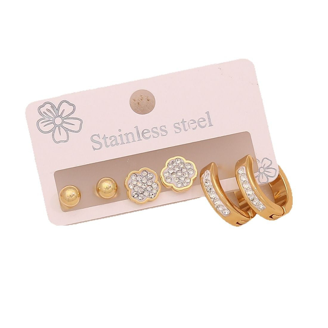 Orecchini a perno da donna a forma di cuore, stella, luna in acciaio inossidabile alla moda con intarsio completo di strass