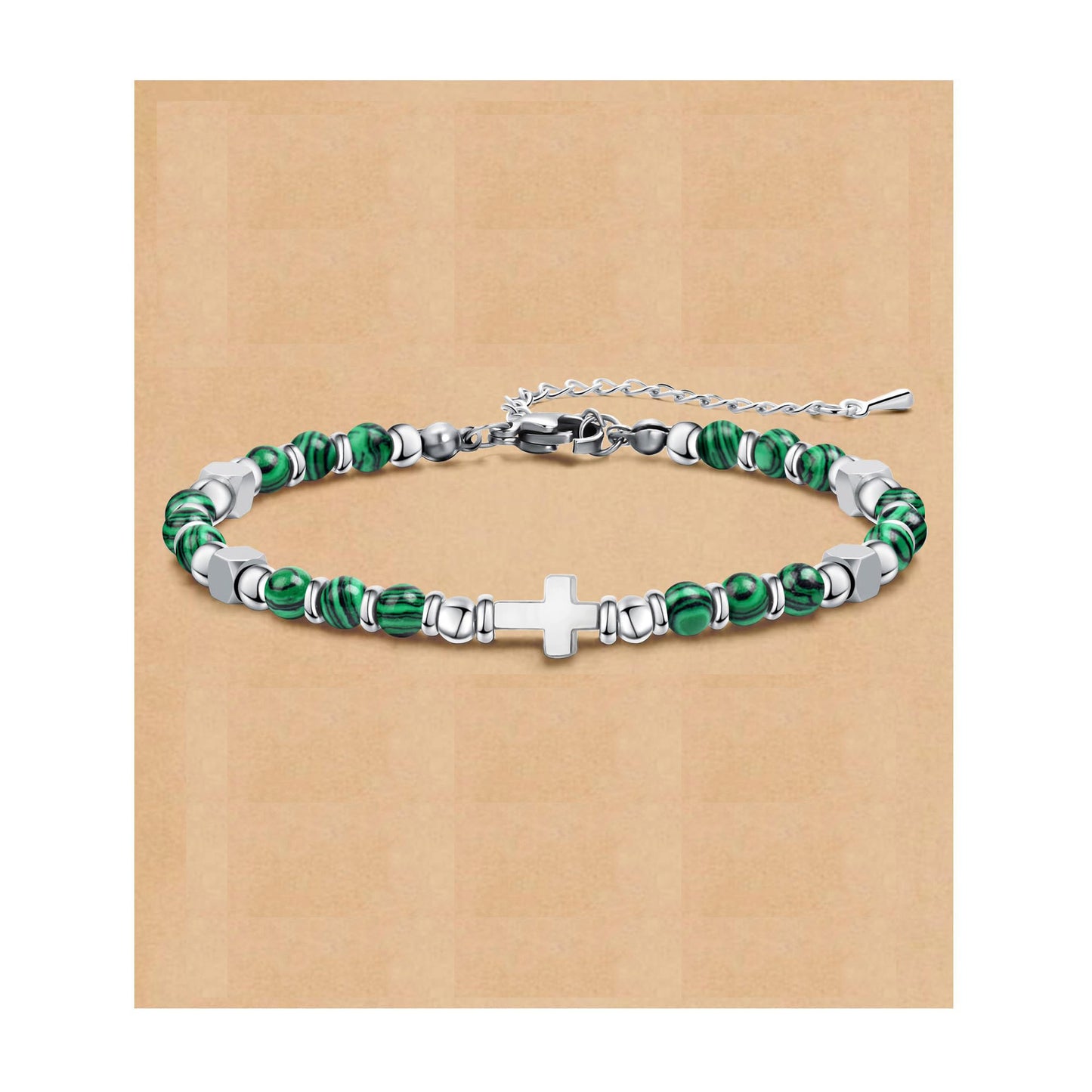 Bohemian Sweet Geometric Natural Stone Turquoise Agate Zebra Print Stainless Steel Bracelet Unisex